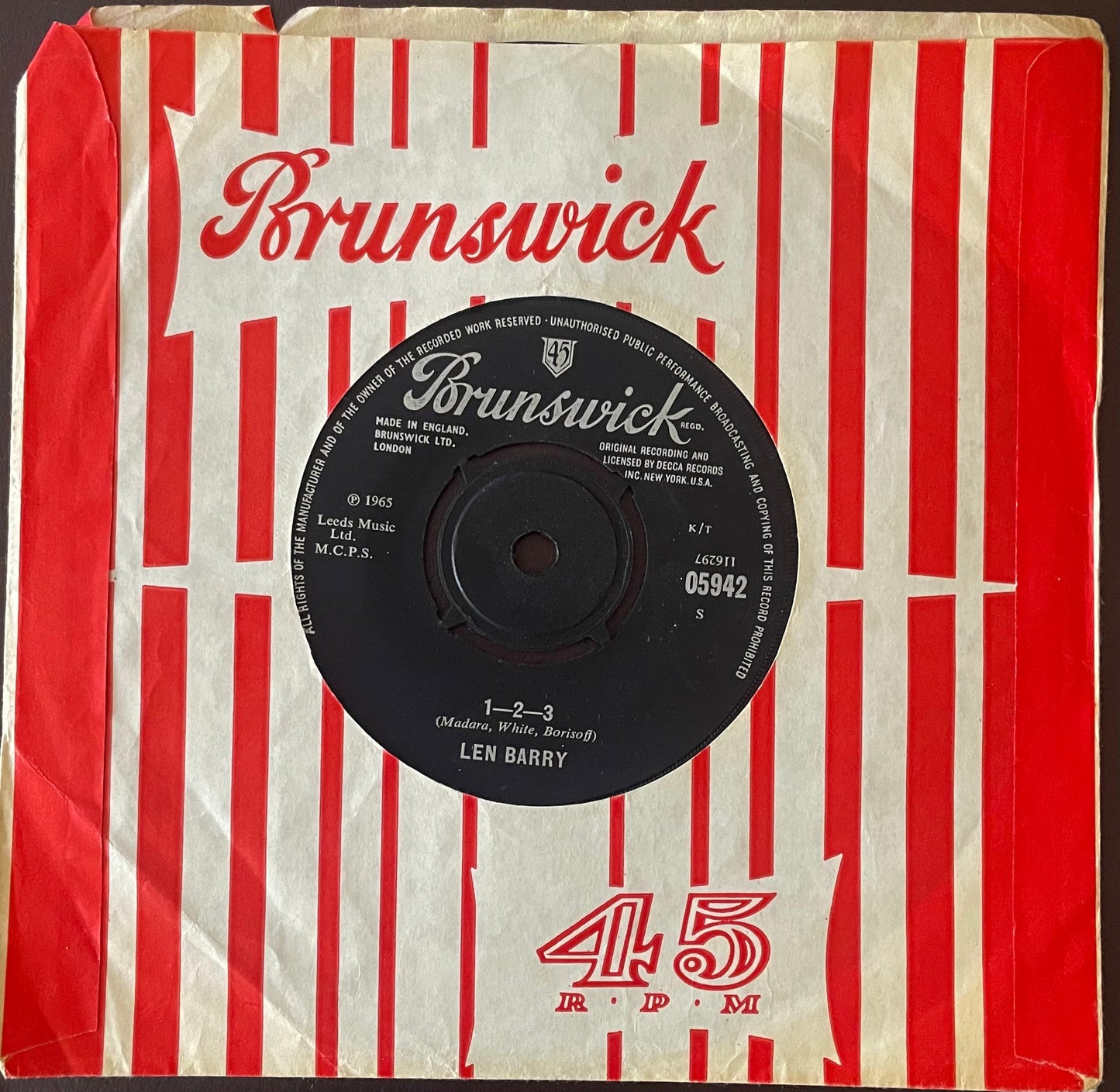 Len Barry – 1-2-3 - USED Vinyl 7" Single