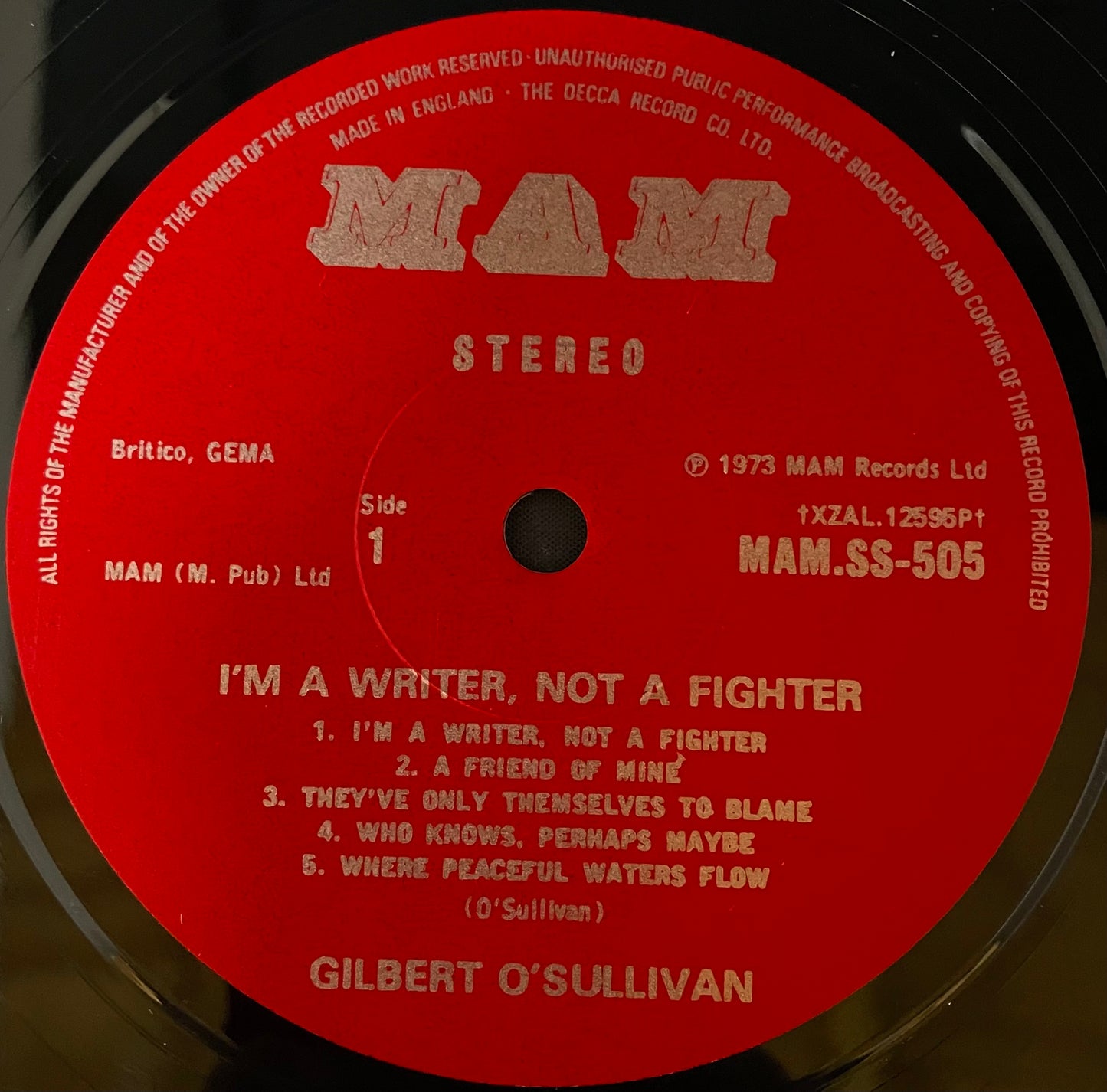 Gilbert O'Sullivan – I'm A Writer, Not A Fighter - USED Vinyl LP