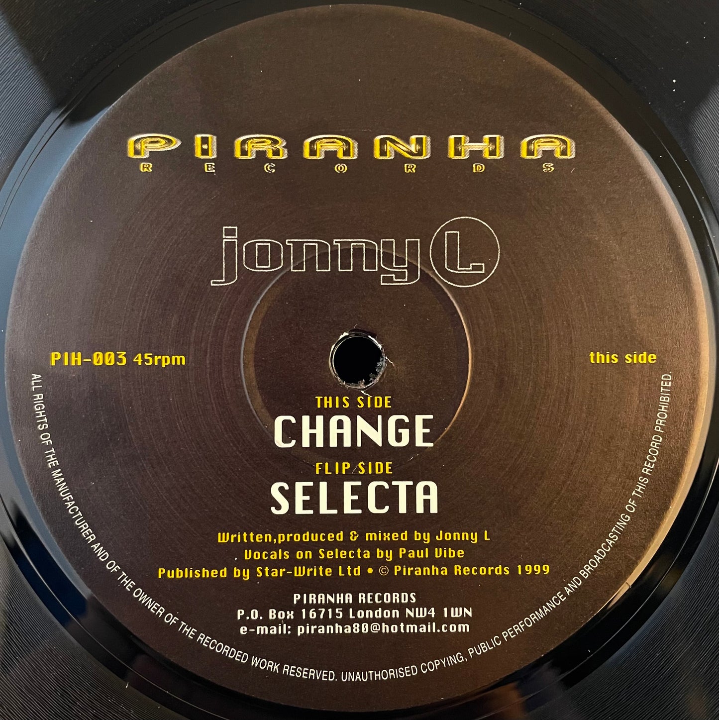 Jonny L – Selecta / Change – USED Vinyl 12" Single