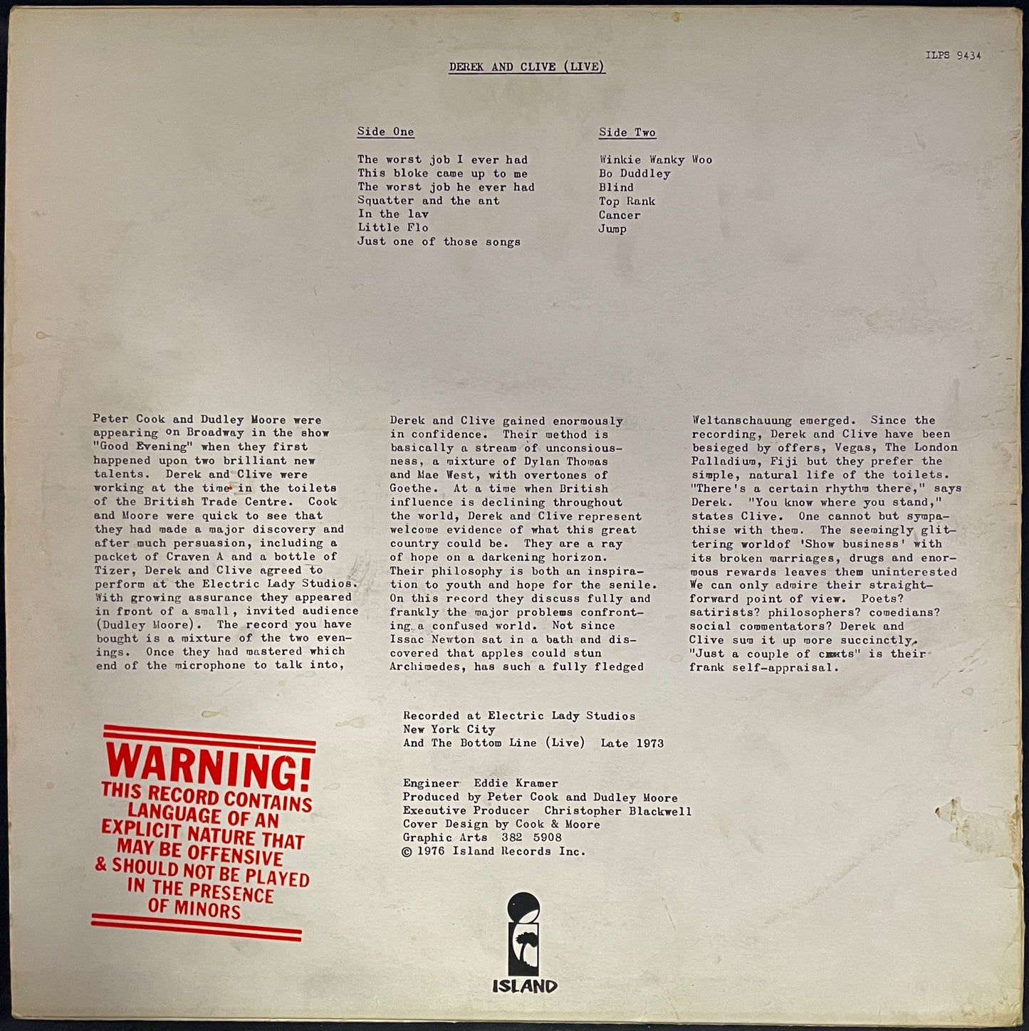 Peter Cook & Dudley Moore Present Derek And Clive – (Live) - USED Vinyl LP