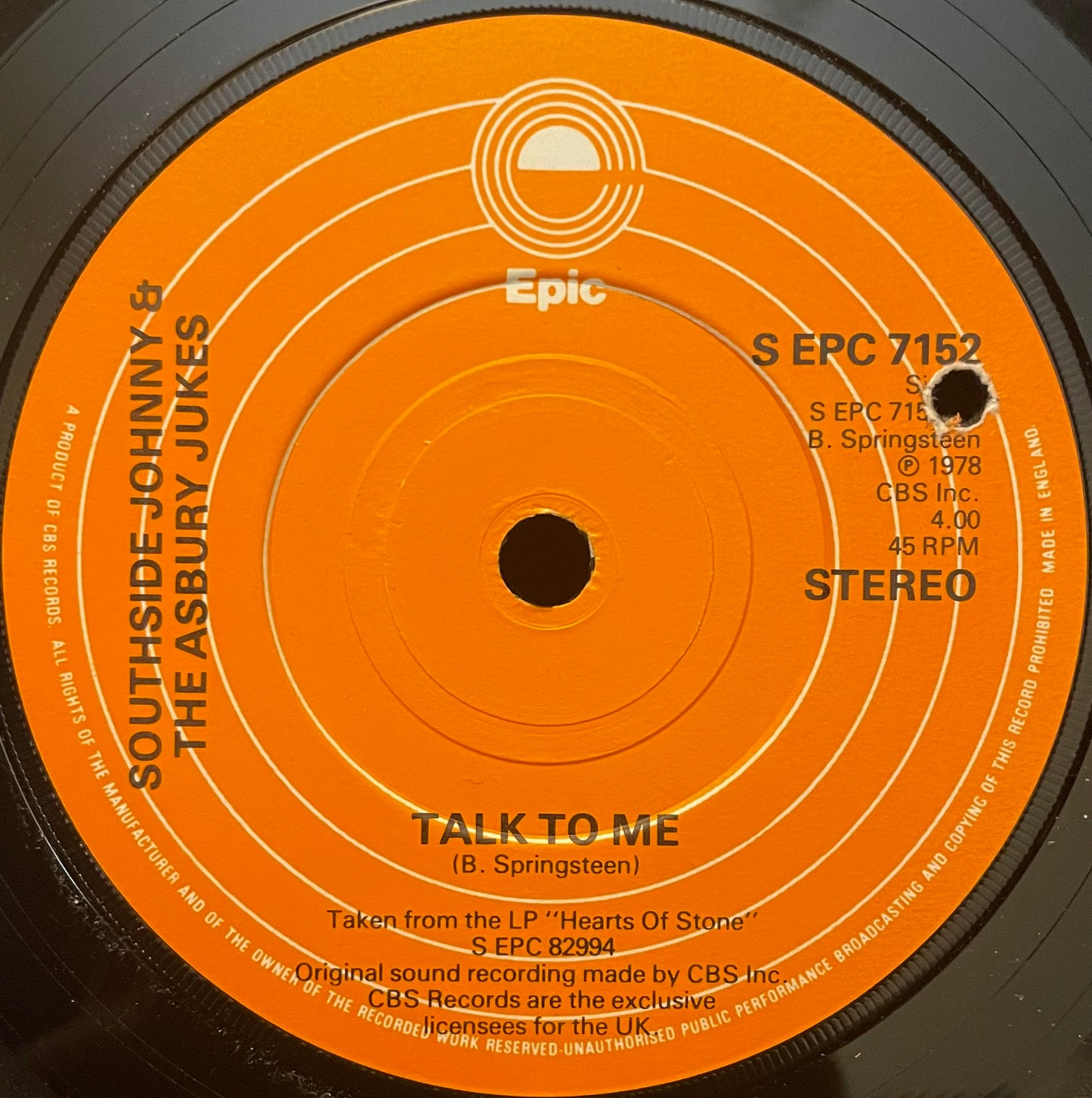 Southside Johnny & The Asbury Jukes – Talk To Me - USED Vinyl 7" Single