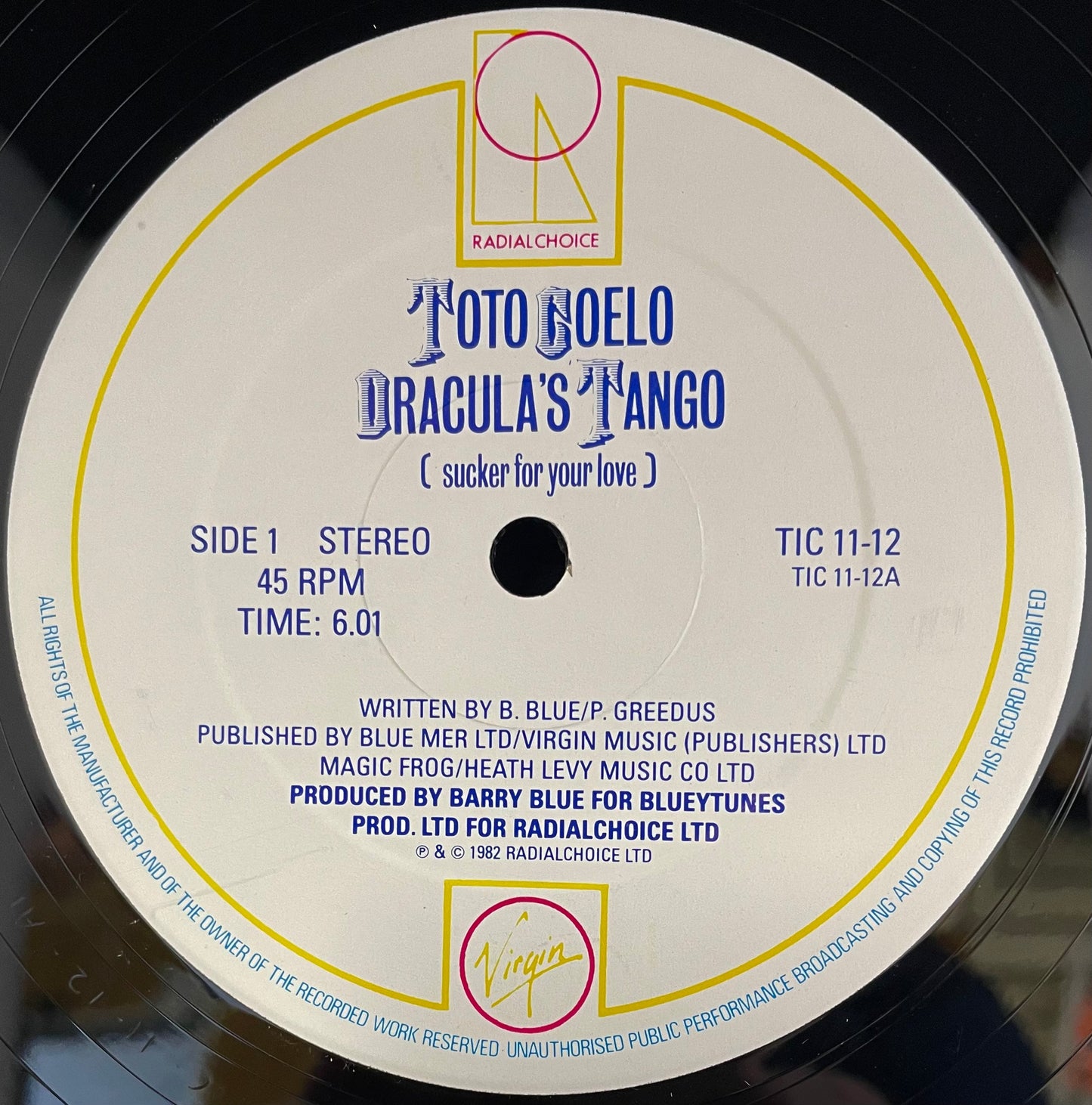Toto Coelo – Dracula's Tango (Sucker For Your Love) - USED Vinyl 12" Single