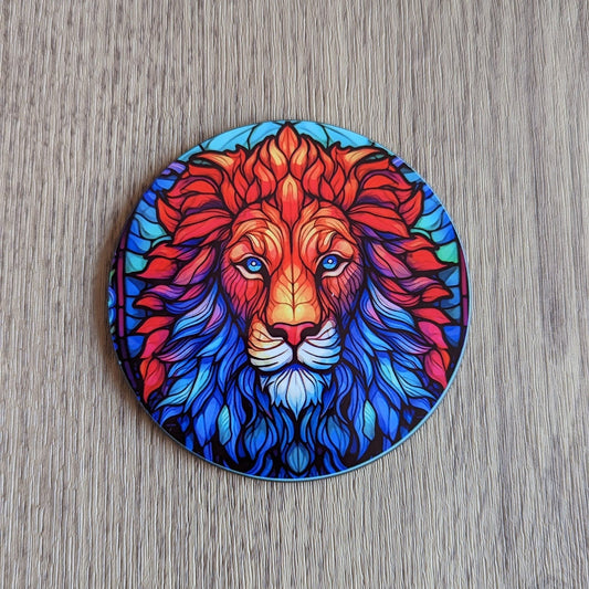 Lion | Leo stained glass effect circular drinks coaster