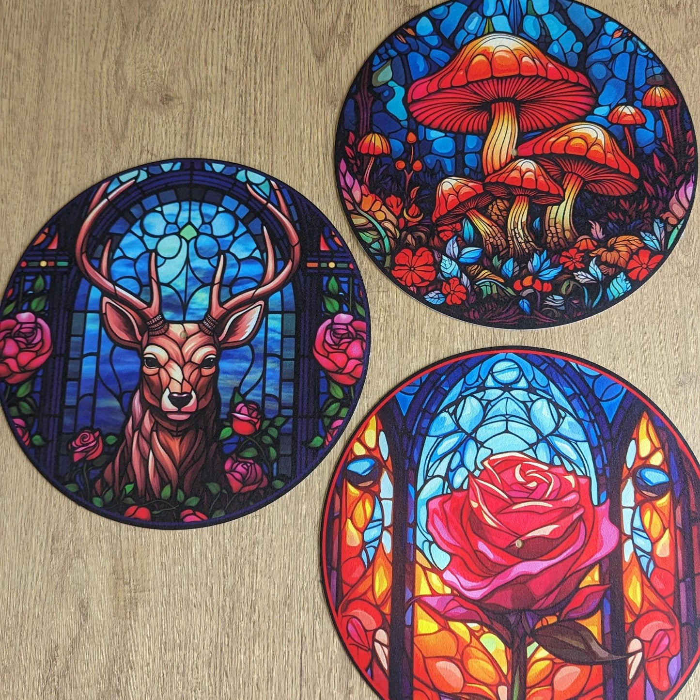 Stain Glass Effect Magic Mushrooms Slip Mat for turntable