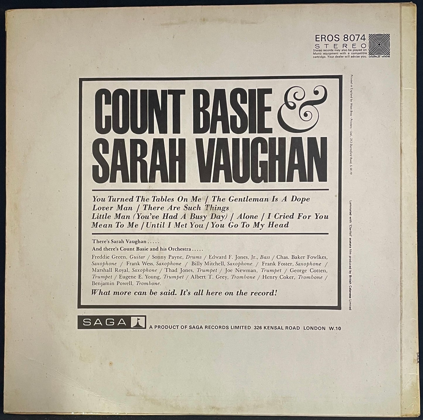 Count Basie & Sarah Vaughan – Count Basie & Sarah Vaughan - USED Vinyl LP