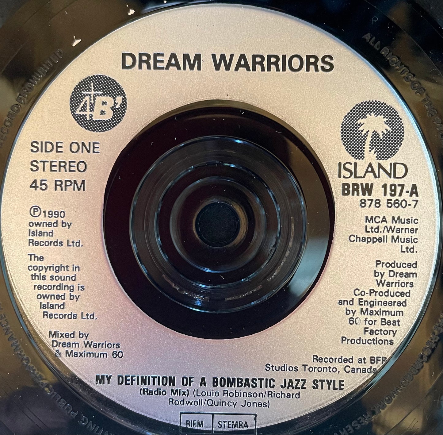Dream Warriors – My Definition Of A Boombastic Jazz Style - USED Vinyl 7" Single