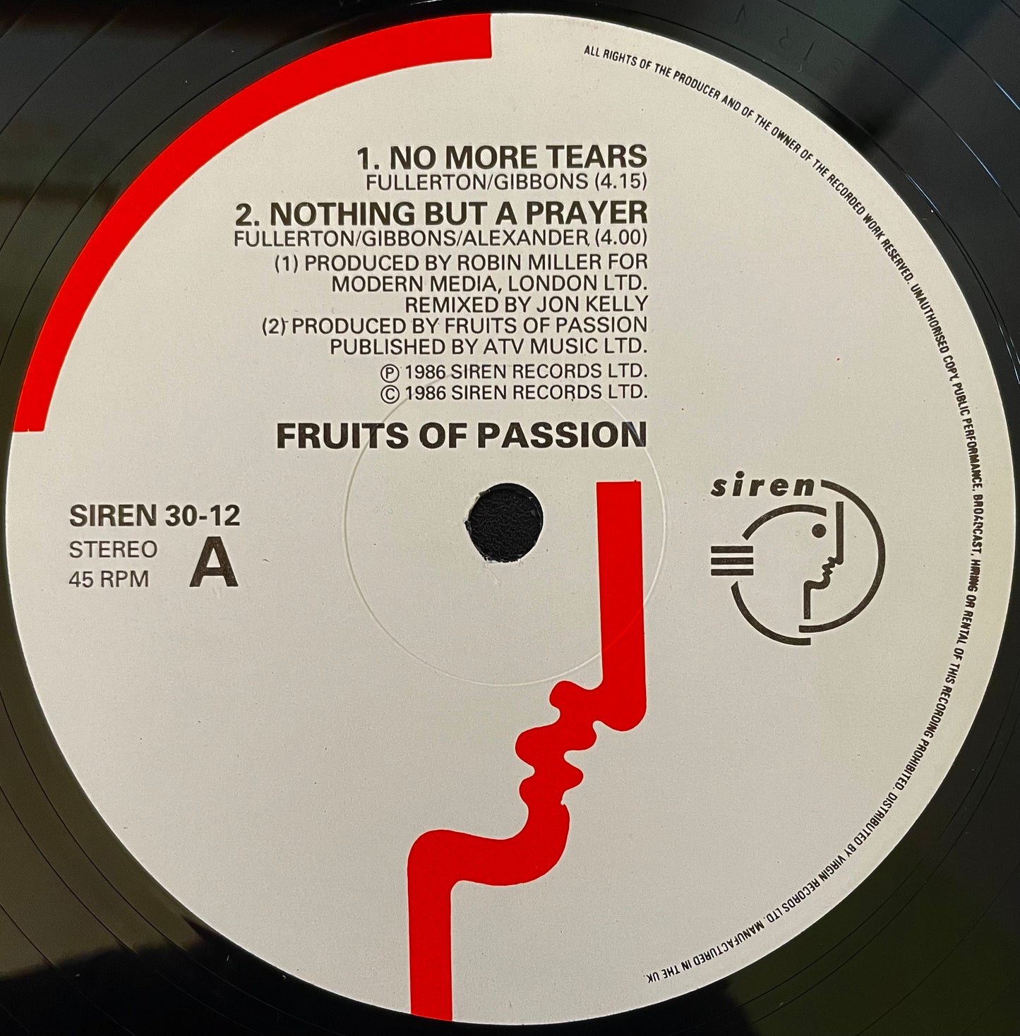 Fruits Of Passion – No More Tears - USED Vinyl 12" Single