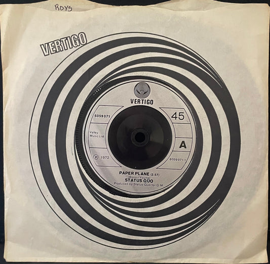 Status Quo – Paper Plane - USED Vinyl 7" Single