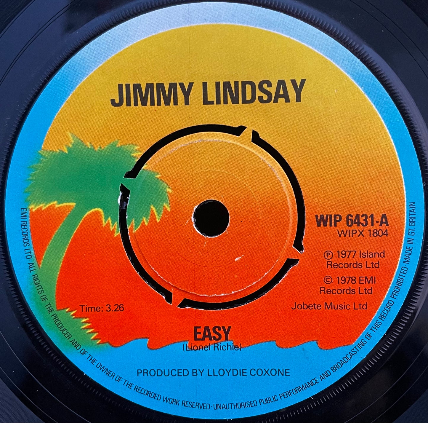 Jimmy Lindsay – Easy– USED Vinyl 7" Single