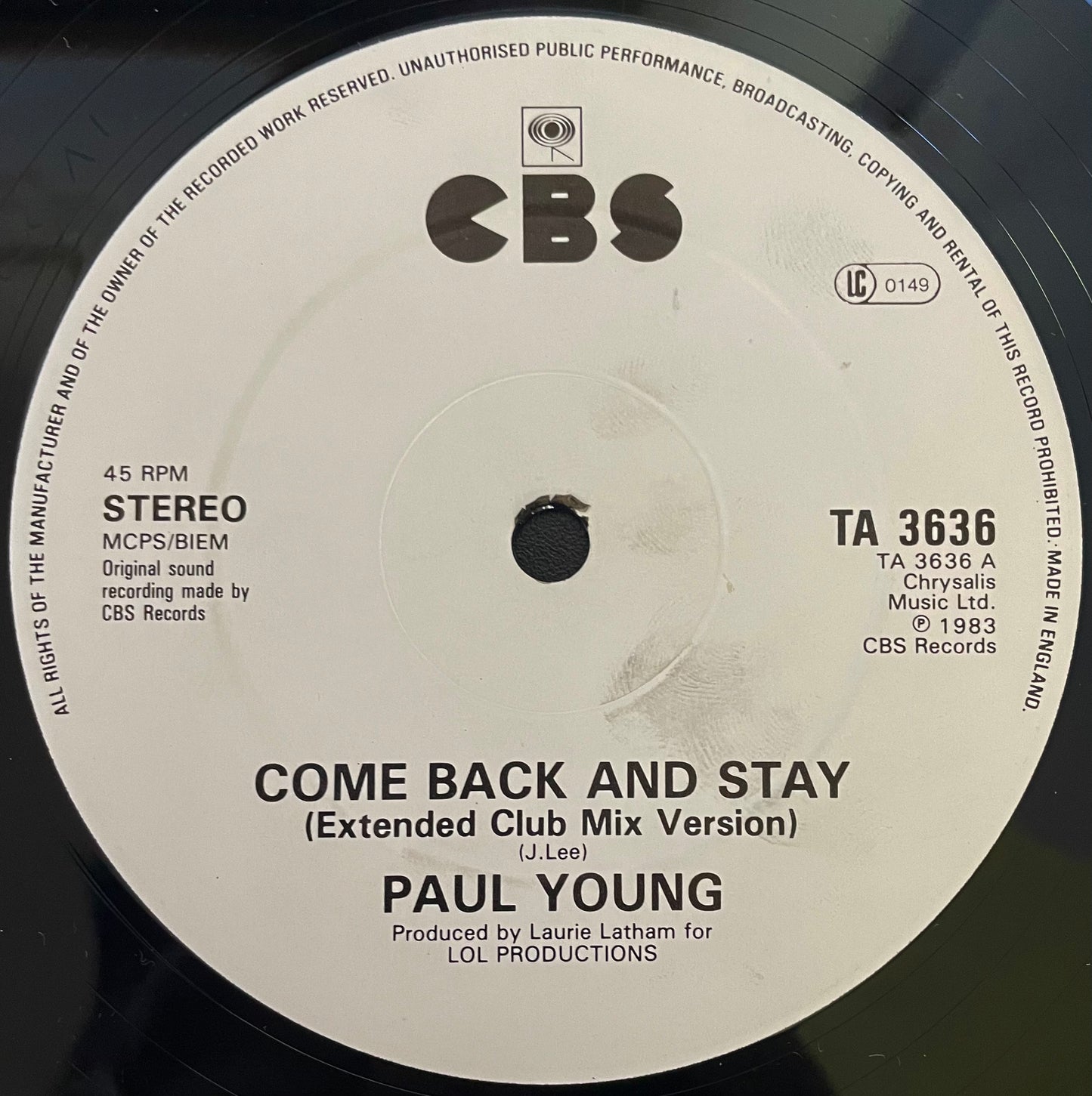 Paul Young – Come Back And Stay / Yours (Extended Club Mix Versions) - USED Vinyl 12" Single