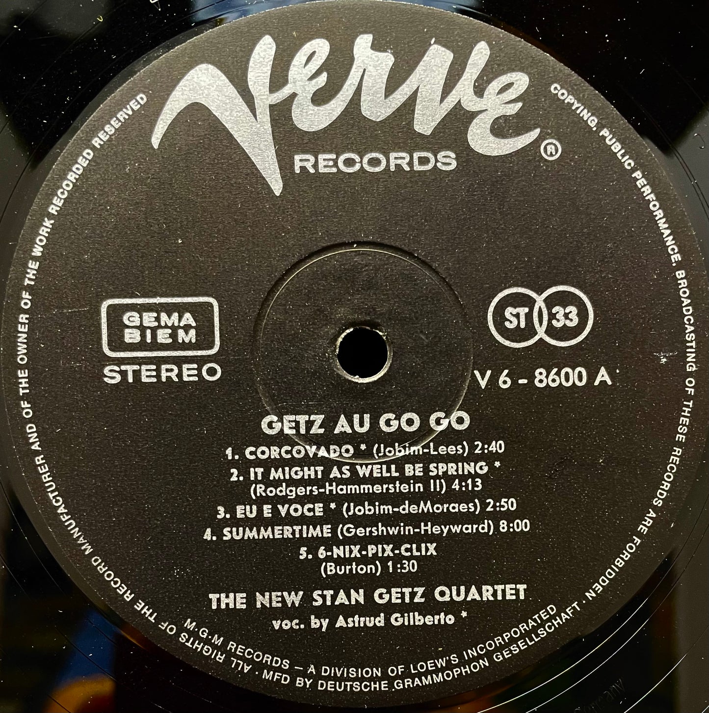 The New Stan Getz Quartet Featuring Astrud Gilberto – Getz Au Go Go - USED Vinyl LP