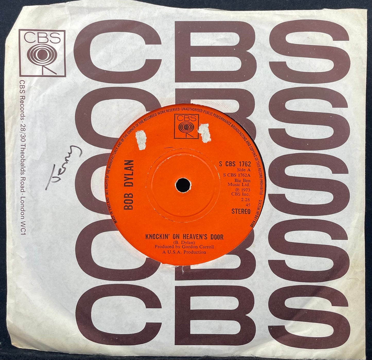 Bob Dylan – Knockin' On Heaven's Door - USED Vinyl 7" Single