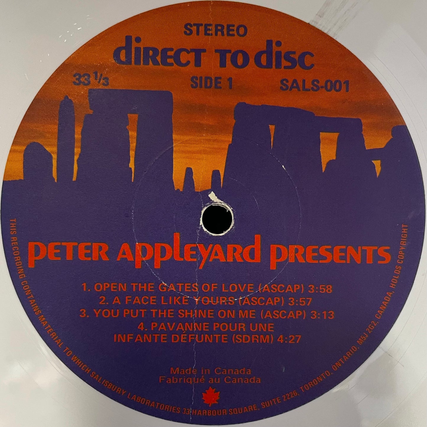 Peter Appleyard – Presents - USED Vinyl LP White