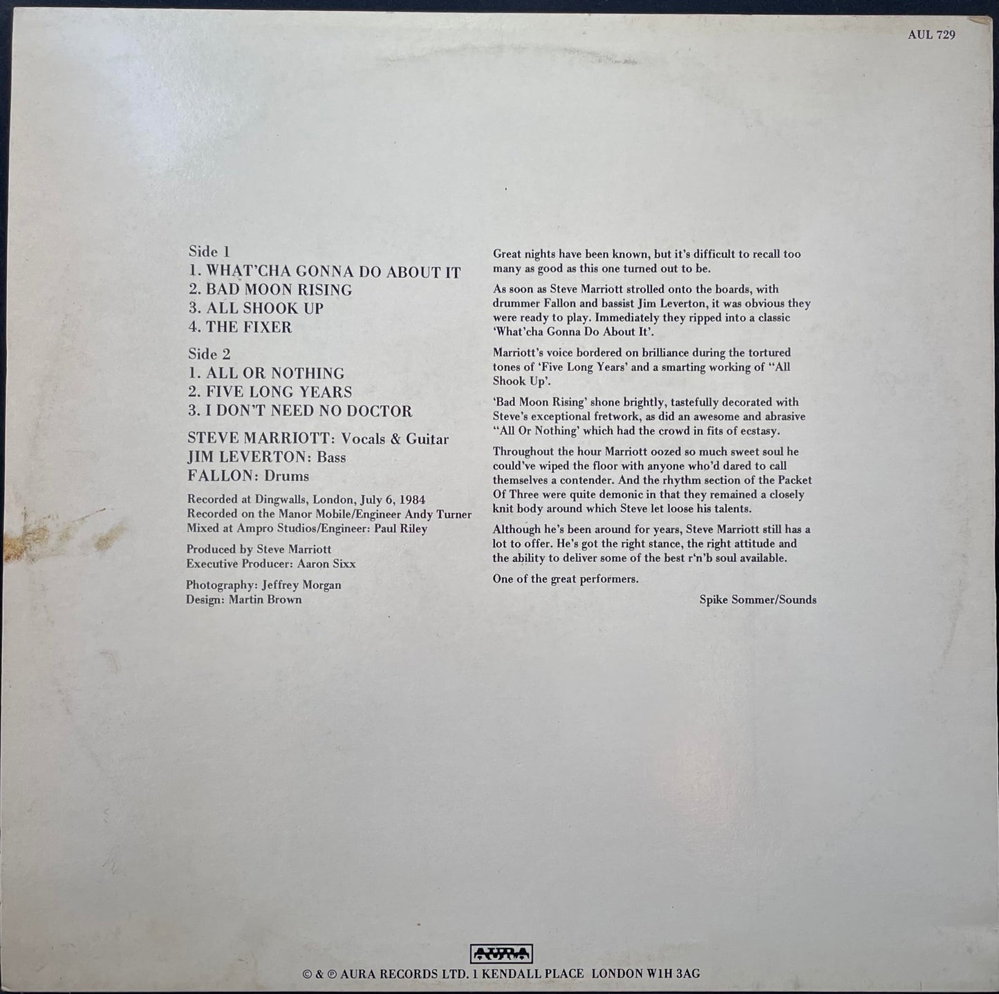 Steve Marriott – Packet Of Three - USED Vinyl LP