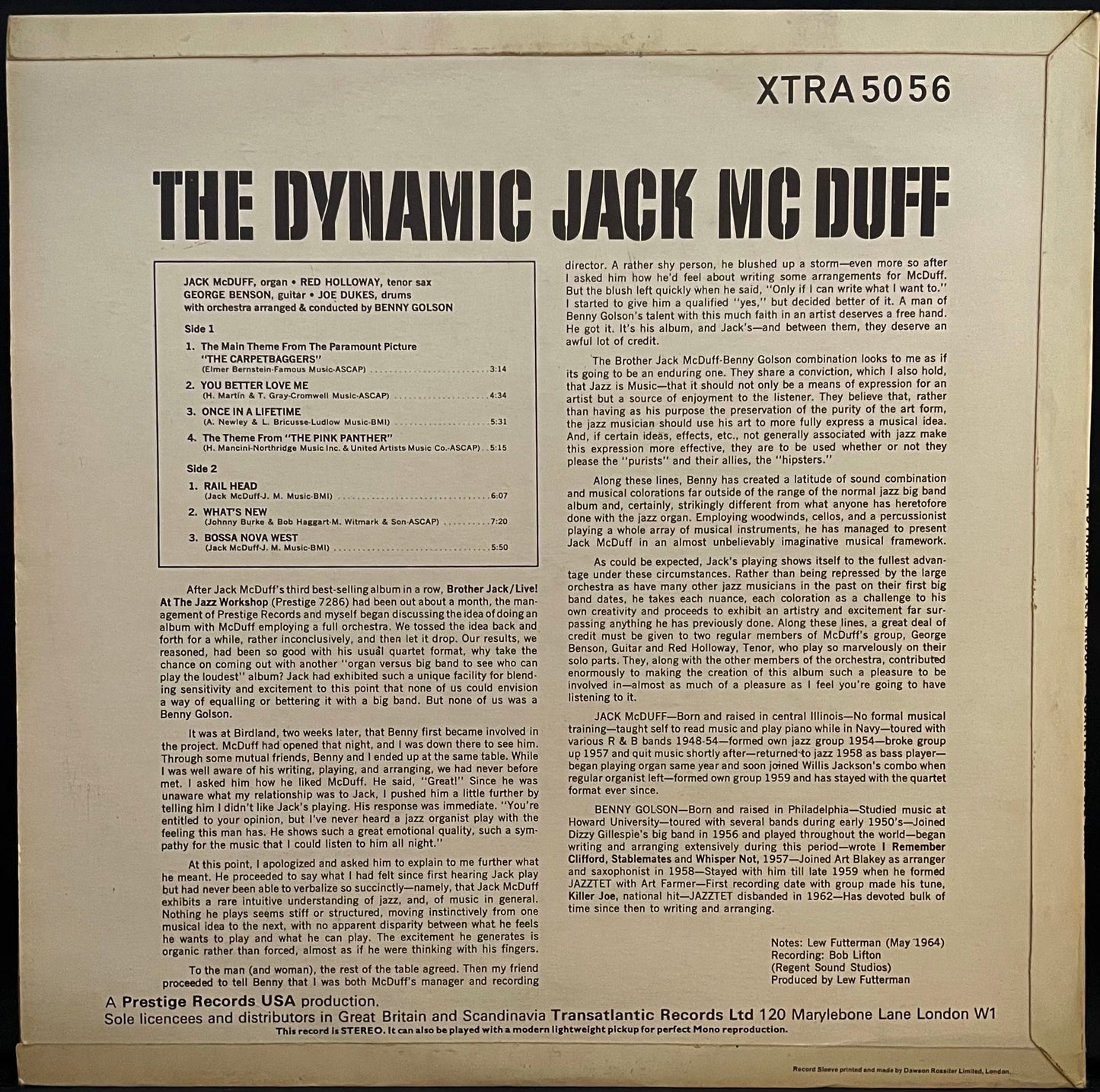 Jack McDuff Quartet/Big Band Of Benny Golson –Dynamic Jack McDuff – USED Vinyl LP