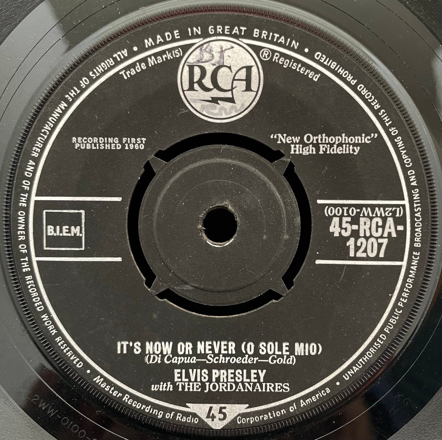 Elvis Presley With The Jordanaires – It's Now Or Never (O Sole Mio) – USED Vinyl 7" Single