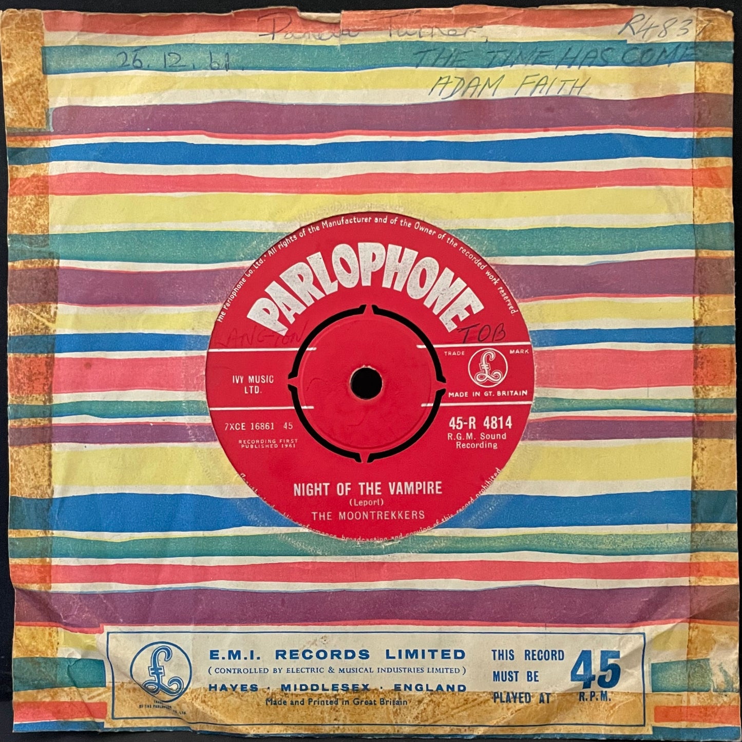 The Moontrekkers – Night Of The Vampire - USED Vinyl 7" Single