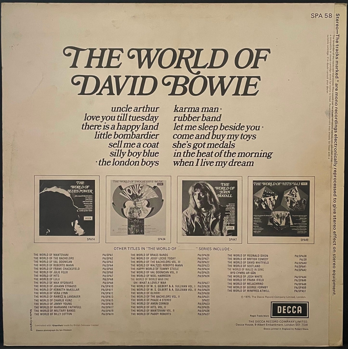 David Bowie – The World Of David Bowie - USED Vinyl LP
