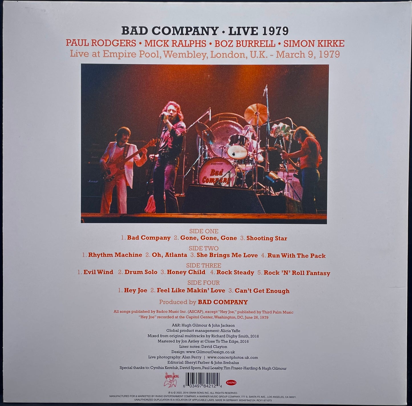 Bad Company – Live 1979 - USED Ltd Edition Transparent Orange Vinyl 2LP