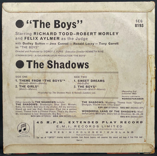 The Shadows – Titelmusik von „The Boys“ – GEBRAUCHTES 7"-Vinyl EP – MONO