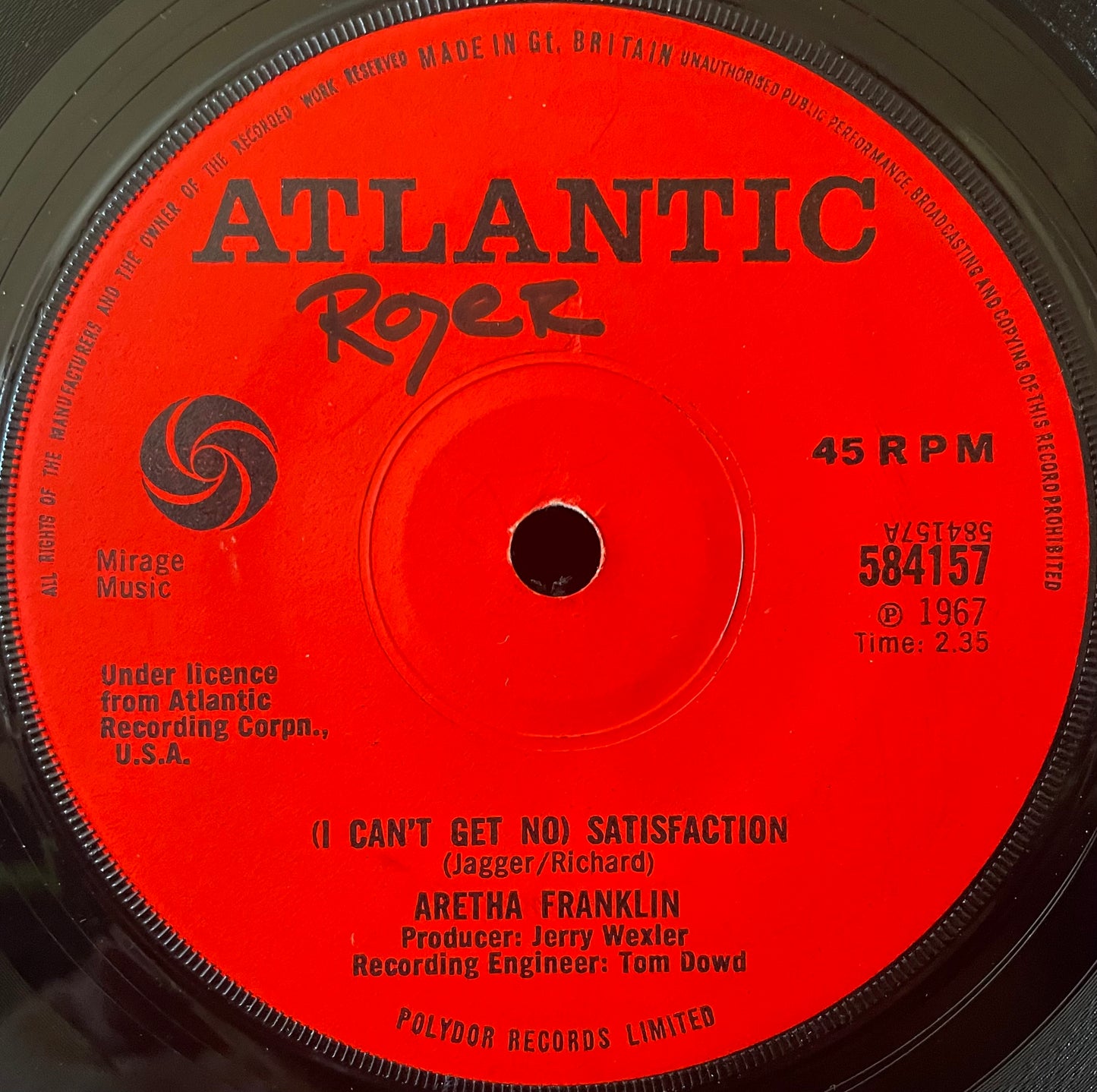 Aretha Franklin– (I Can't Get No) Satisfaction - USED Vinyl 7" Single