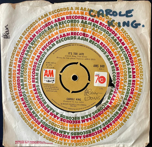 Carole King – It's Too Late - USED Vinyl 7" Single