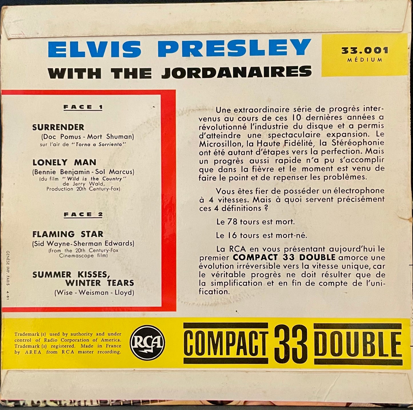 Elvis Presley With The Jordanaires – Surrender - USED Vinyl 7" EP
