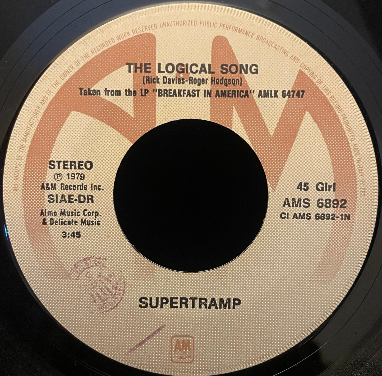 Supertramp – The Logical Song - USED Vinyl 7" Single