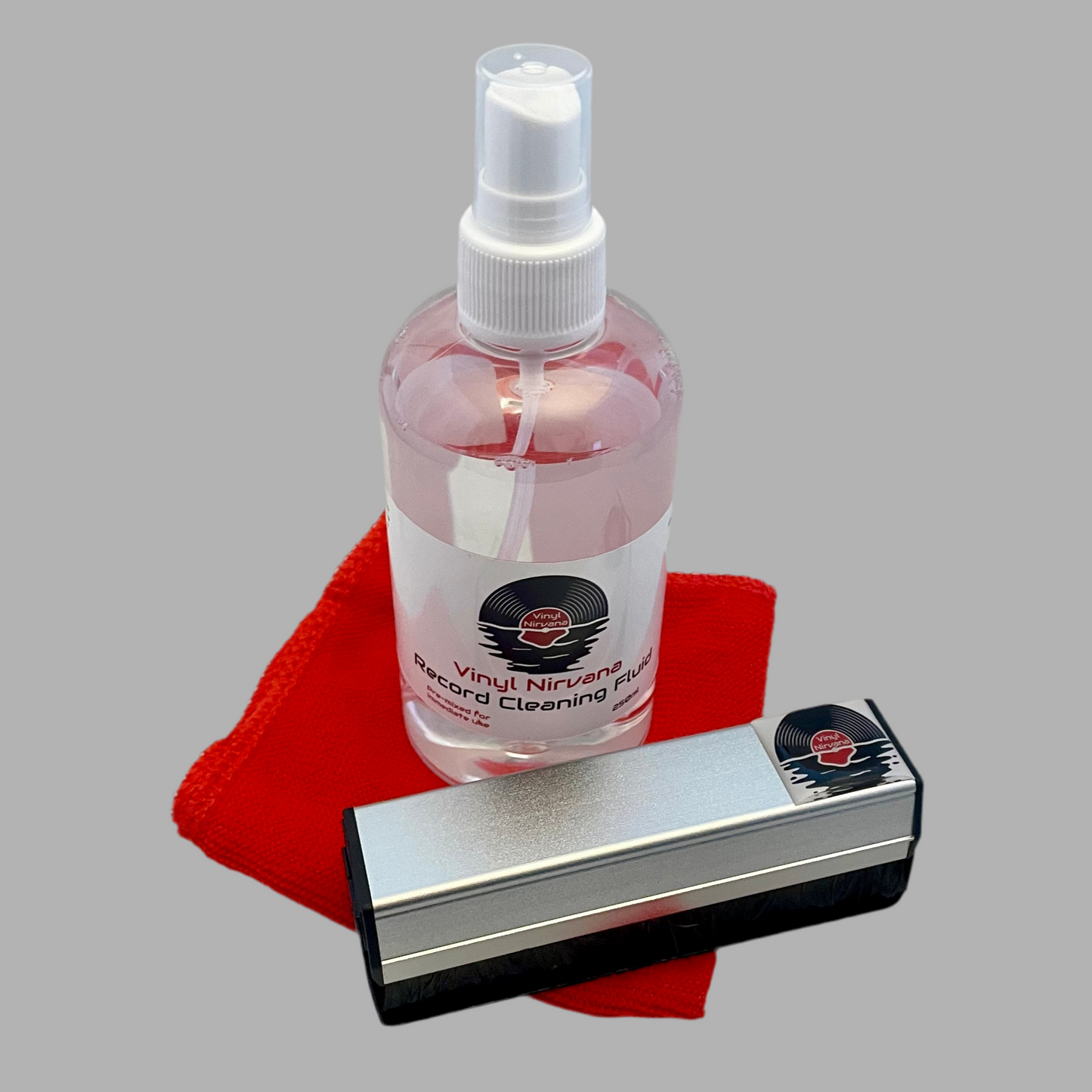 Vinyl Record Care Bundle 1 - Cleaning Fluid, Carbon Fibre & Velvet Brush, Microfibre Cloth