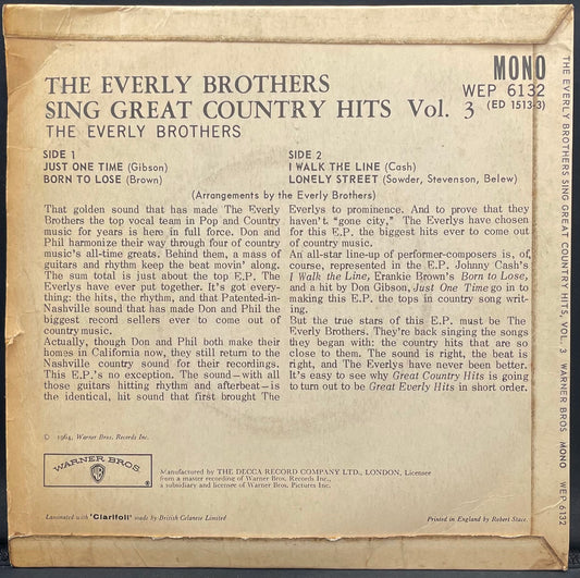 Everly Brothers ‎– Sing Great Country Hits Vol.3 – USED Vinyl 7" EP MONO