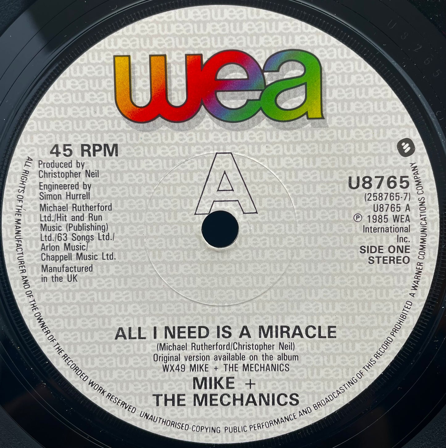 Mike &amp; The Mechanics – All I Need Is A Miracle – gebrauchte 7"-Vinyl-Single