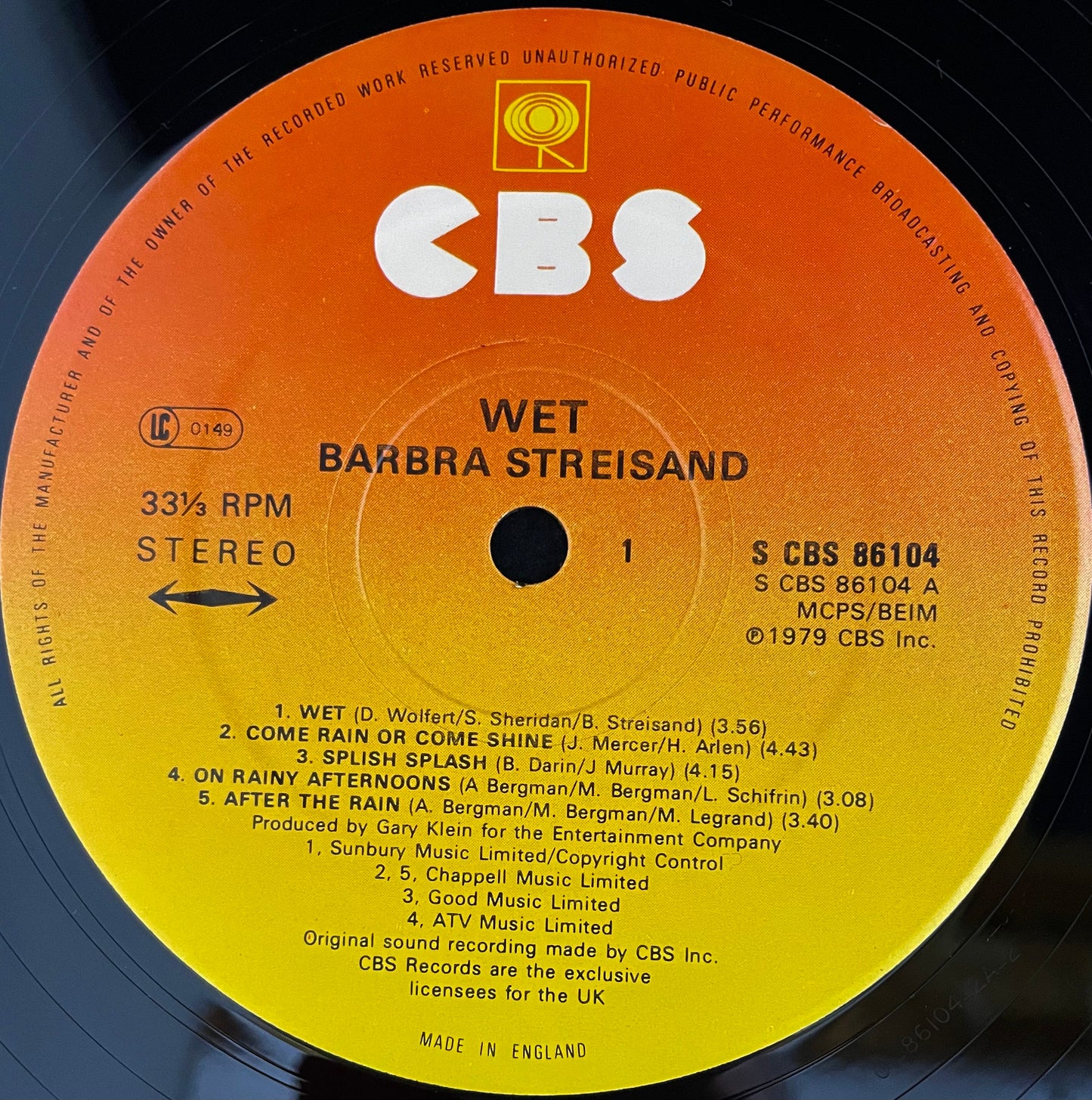 Barbra Streisand – Wet - USED Vinyl LP