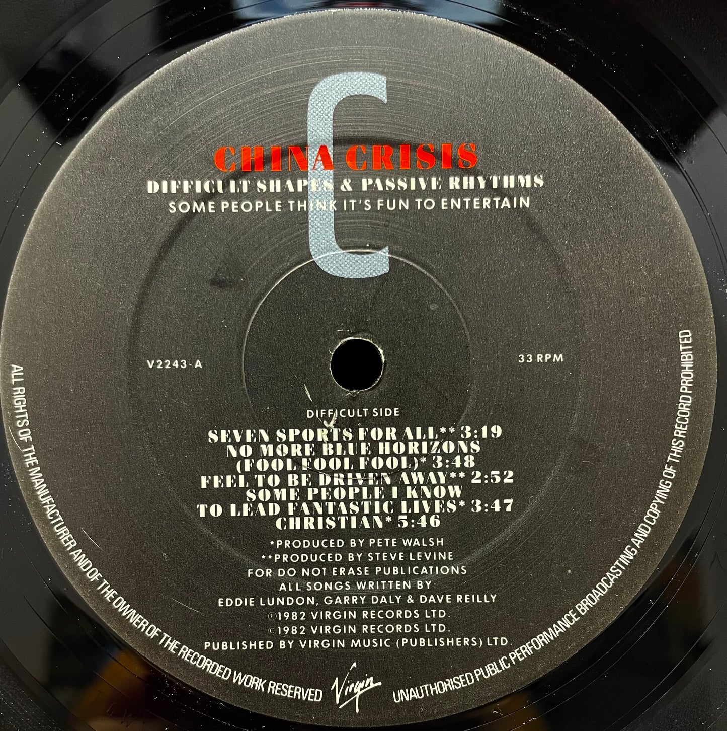 China Crisis – Difficult Shapes & Passive Rhythms - Some People Think It's Fun To Entertain - USED Vinyl LP
