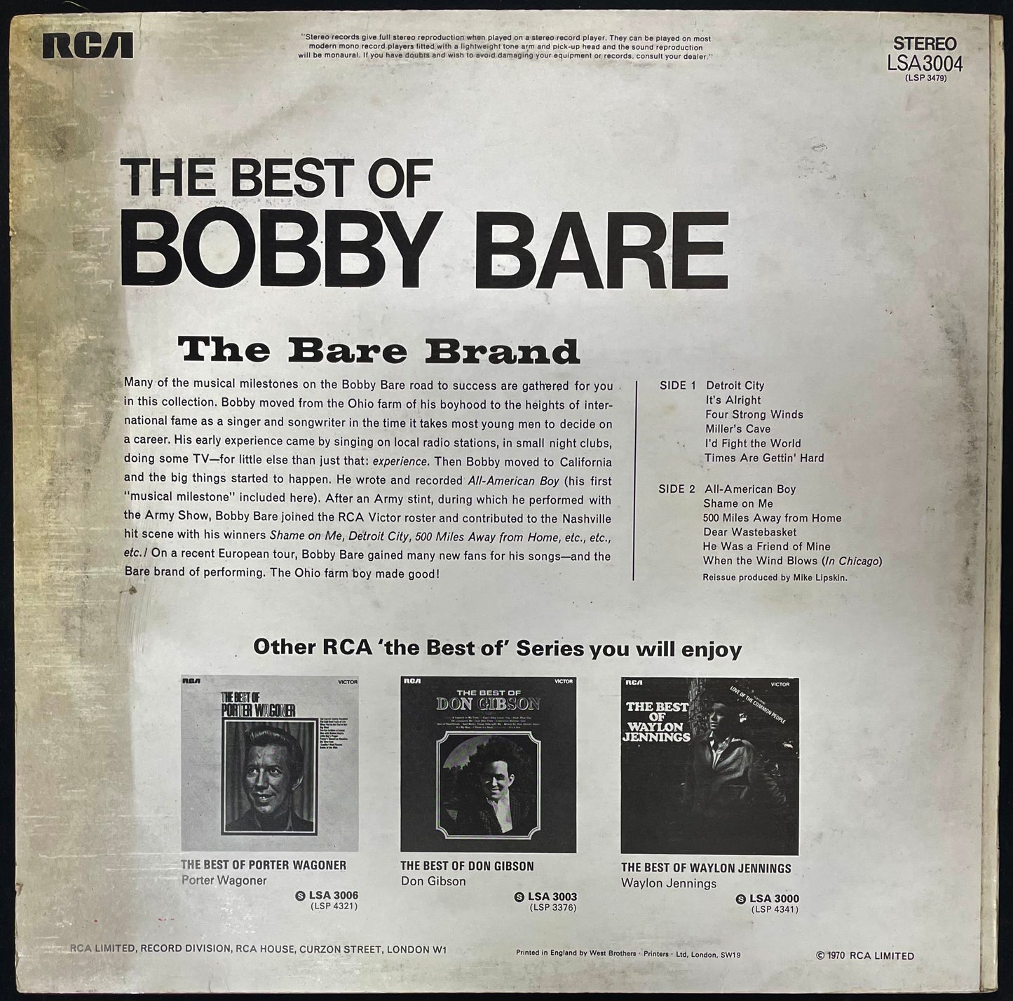 Bobby Bare – The Best Of Bobby Bare - USED Vinyl LP