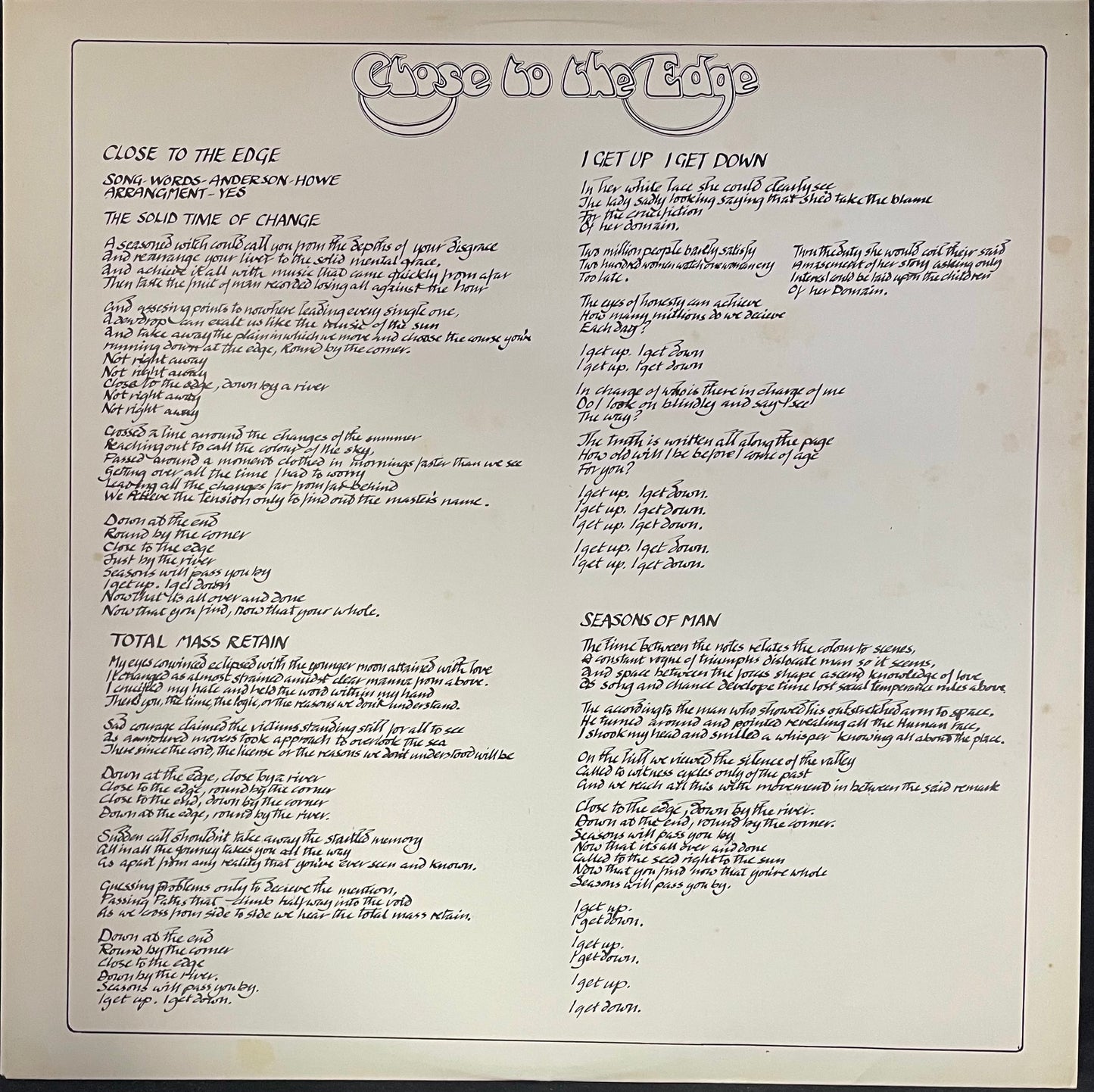 Yes – Close To The Edge - USED Vinyl LP