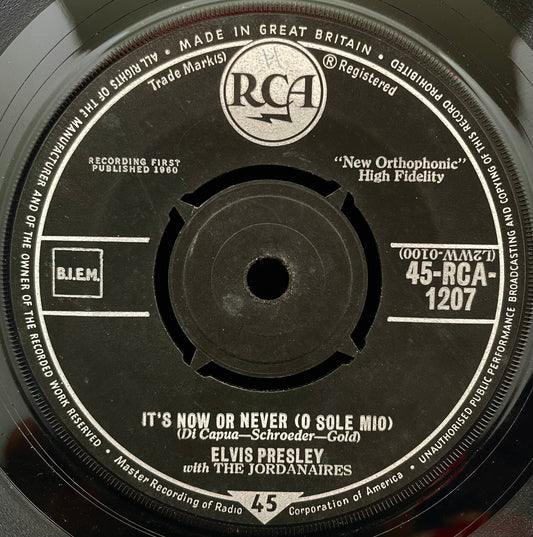 Elvis Presley mit den Jordanaires – It's Now Or Never – gebrauchte 7"-Vinyl-Single