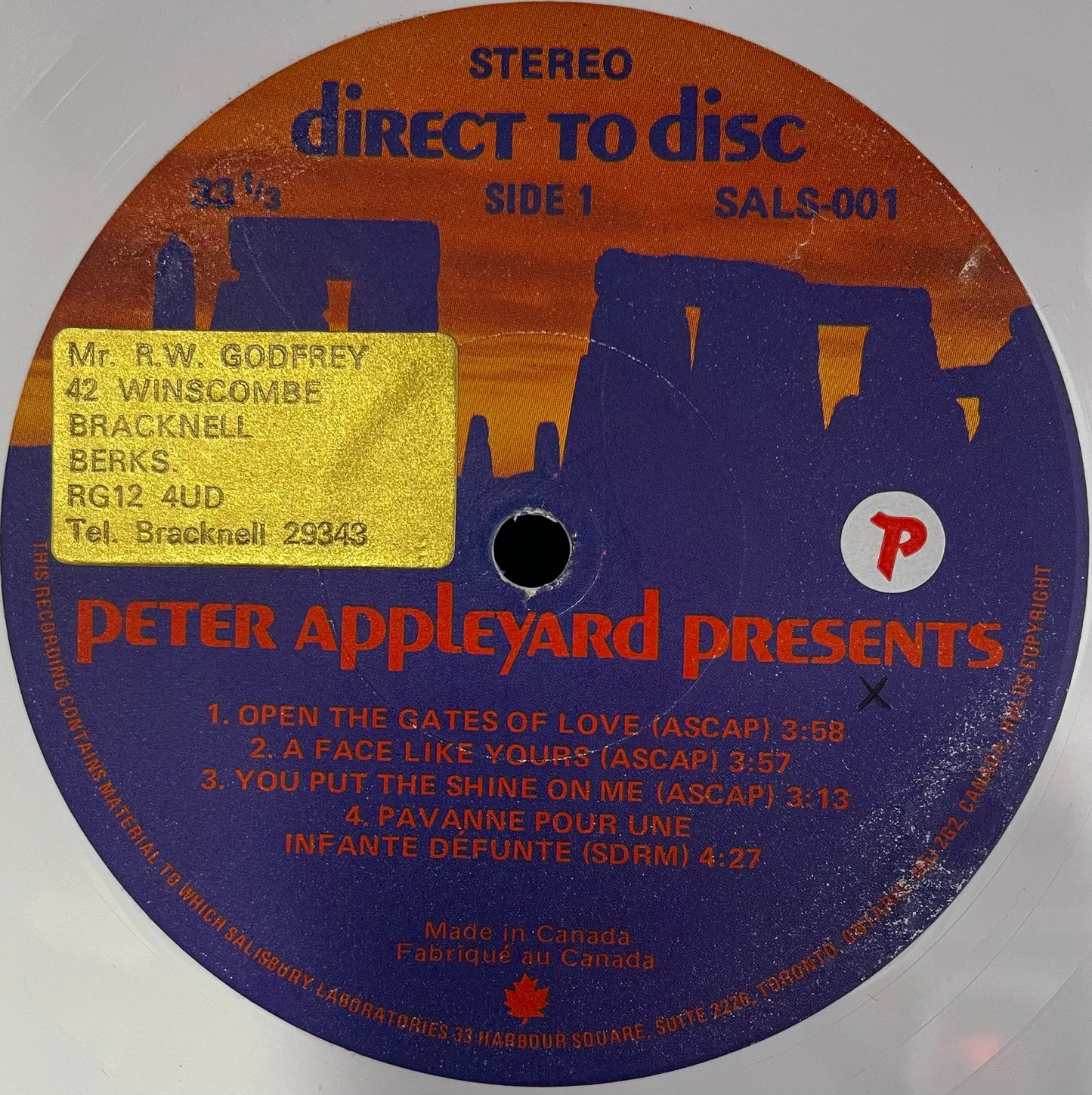 Peter Appleyard – Presents - USED Vinyl LP White