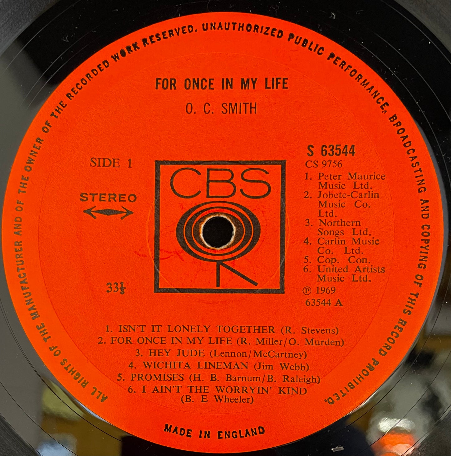 O. C. Smith – For Once In My Life - USED Vinyl LP