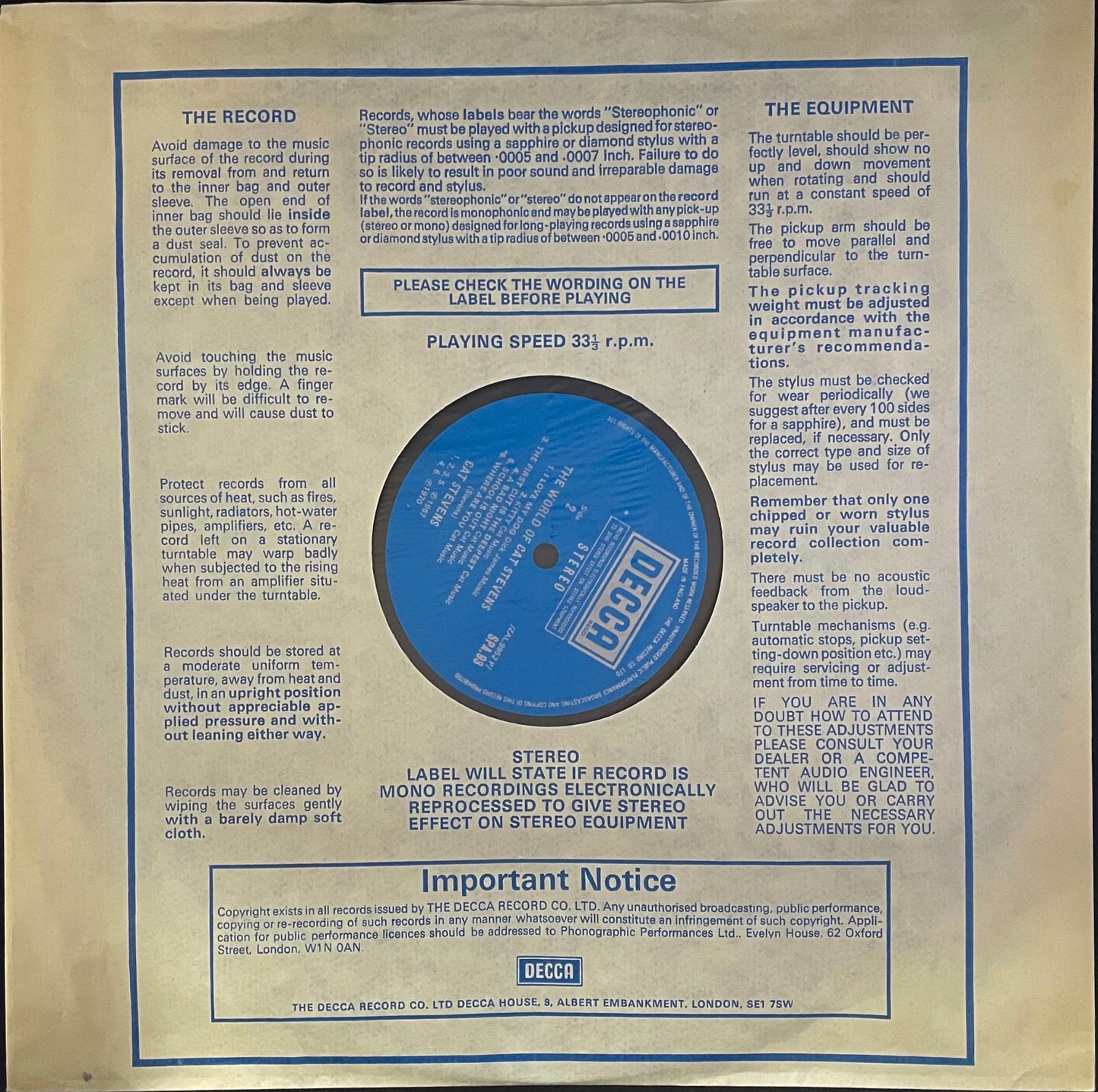 Cat Stevens – The World Of Cat Stevens - USED Vinyl LP