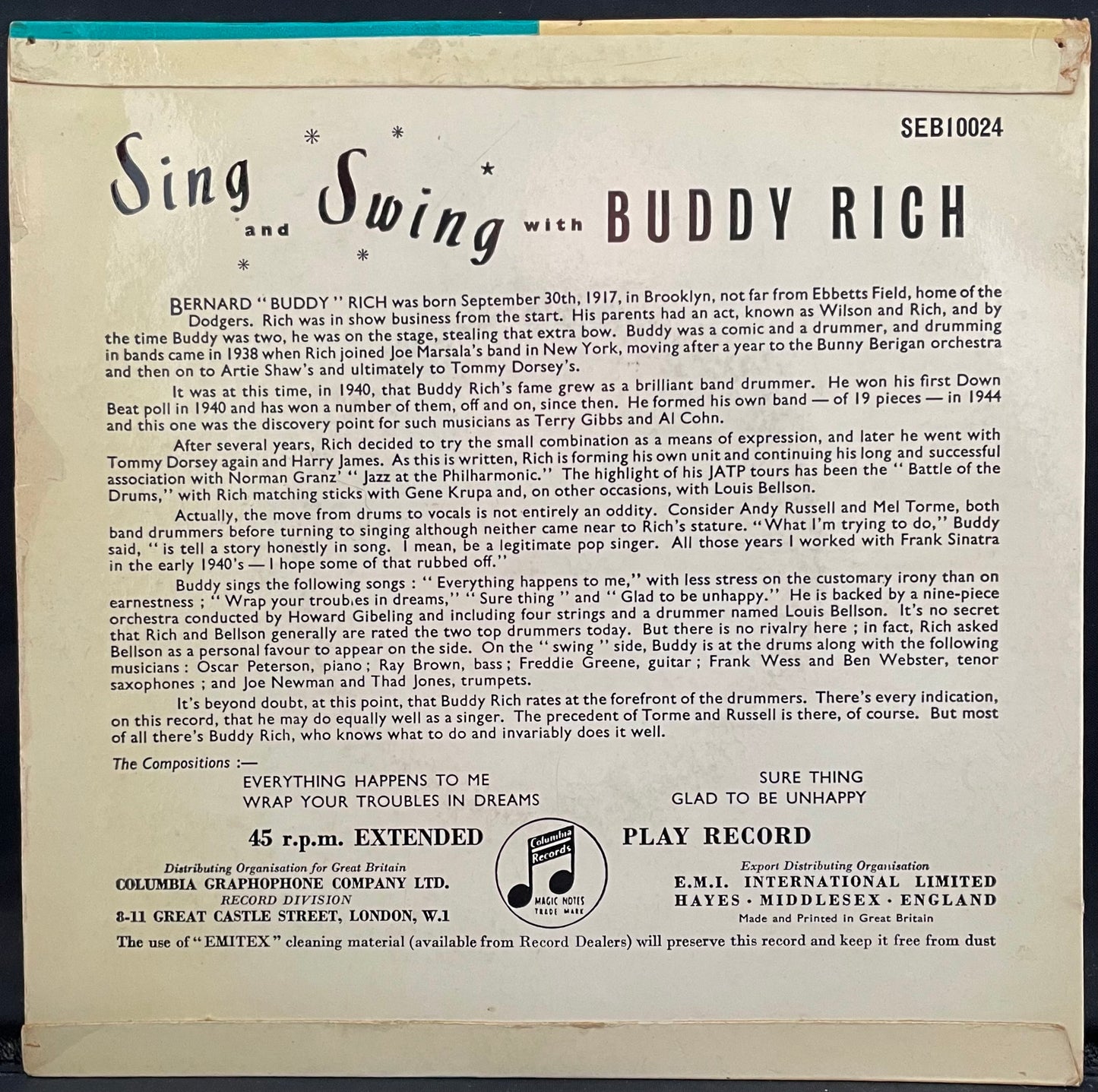 Buddy Rich – Sing And Swing With Buddy Rich – USED Vinyl 7" EP