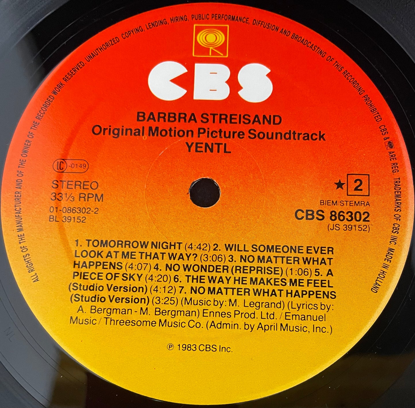 Barbra Streisand – Yentl - Original Motion Picture Soundtrack - USED Vinyl LP