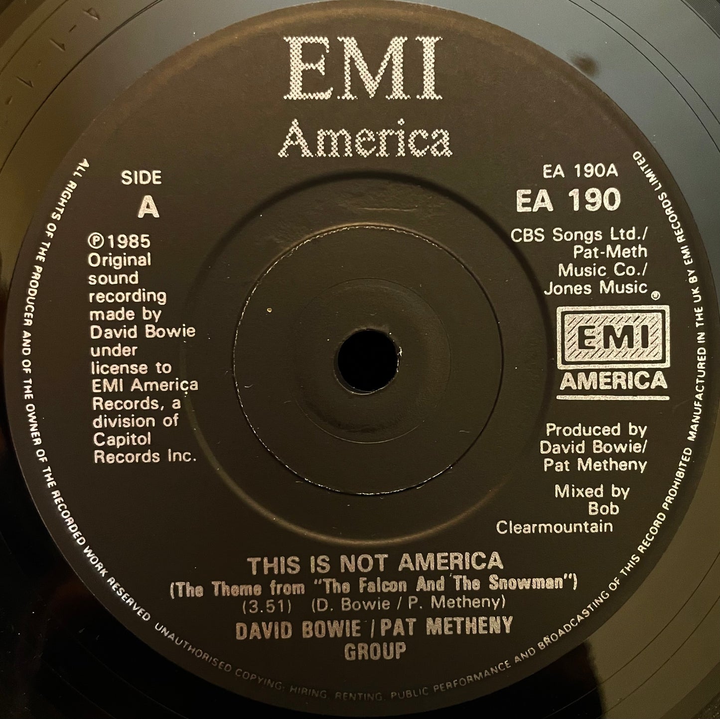 David Bowie / Pat Metheny Group – This Is Not America - USED Vinyl 7" Single