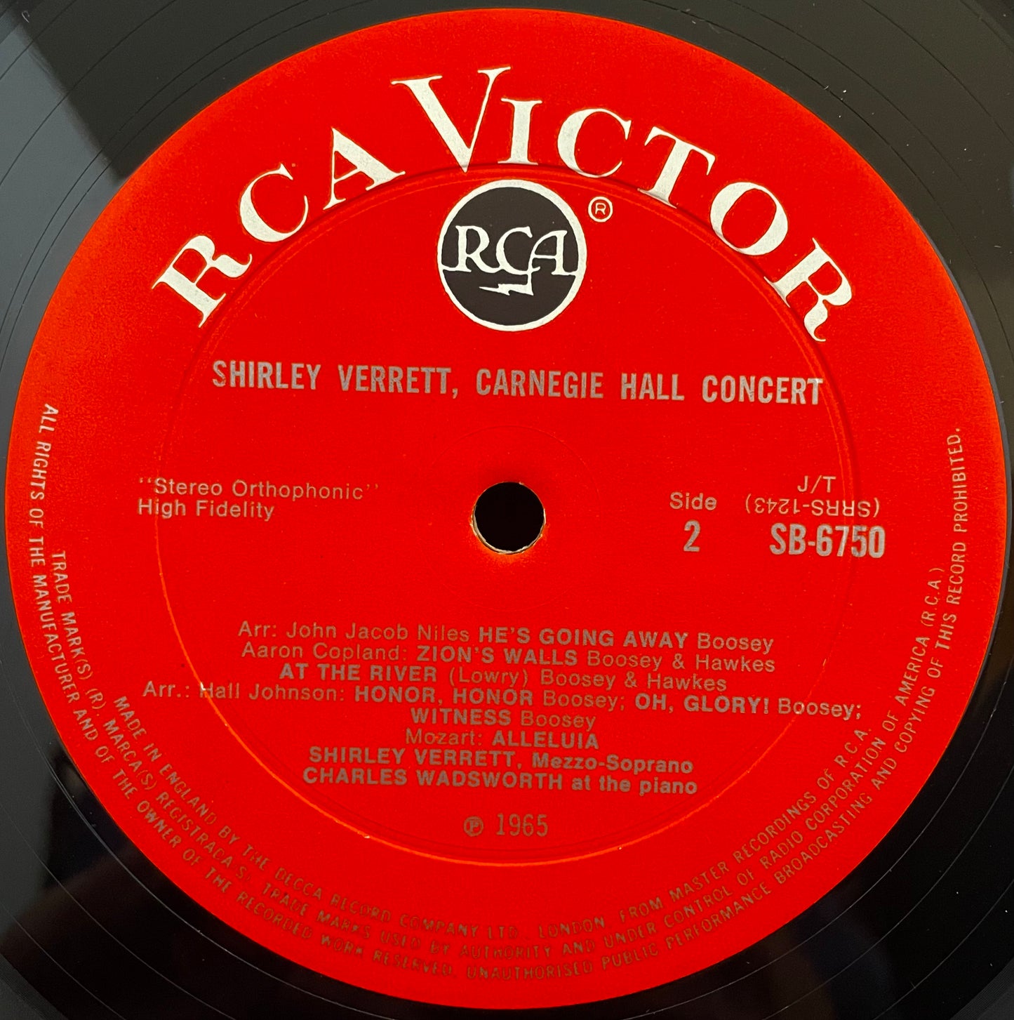 Shirley Verrett – Carnegie Hall Recital - January 30, 1965 – USED Vinyl LP