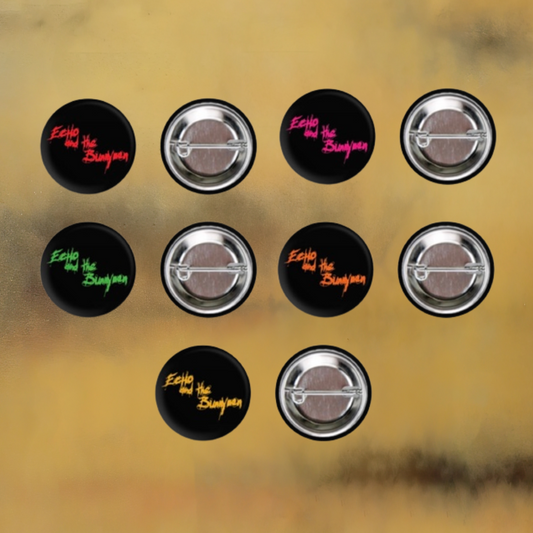 Official Echo & The Bunnymen set of 5 Scratchy Writing Vintage Button Badges
