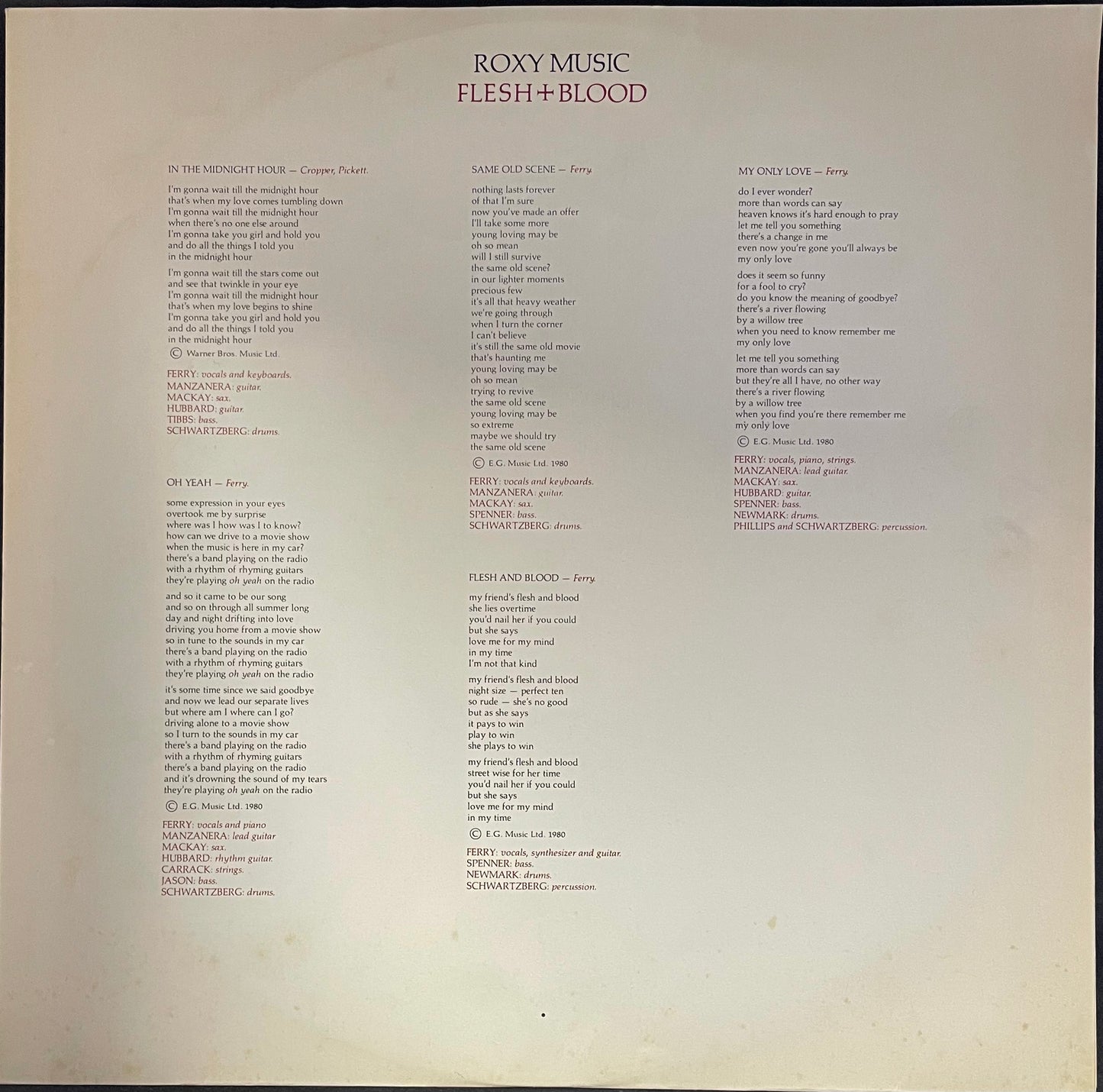 Roxy Music – Flesh + Blood - USED Vinyl LP