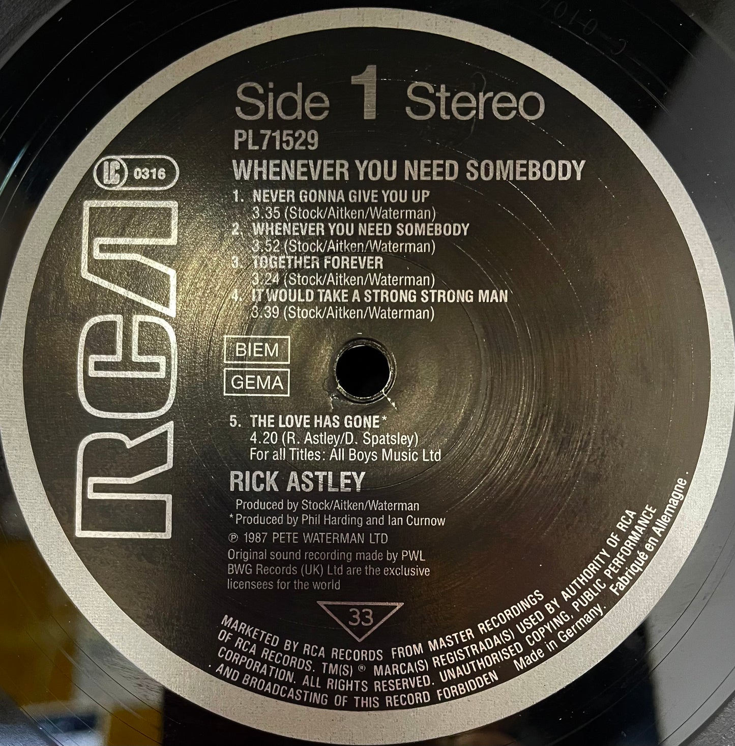 Rick Astley ‎– Whenever You Need Somebody - USED Vinyl LP