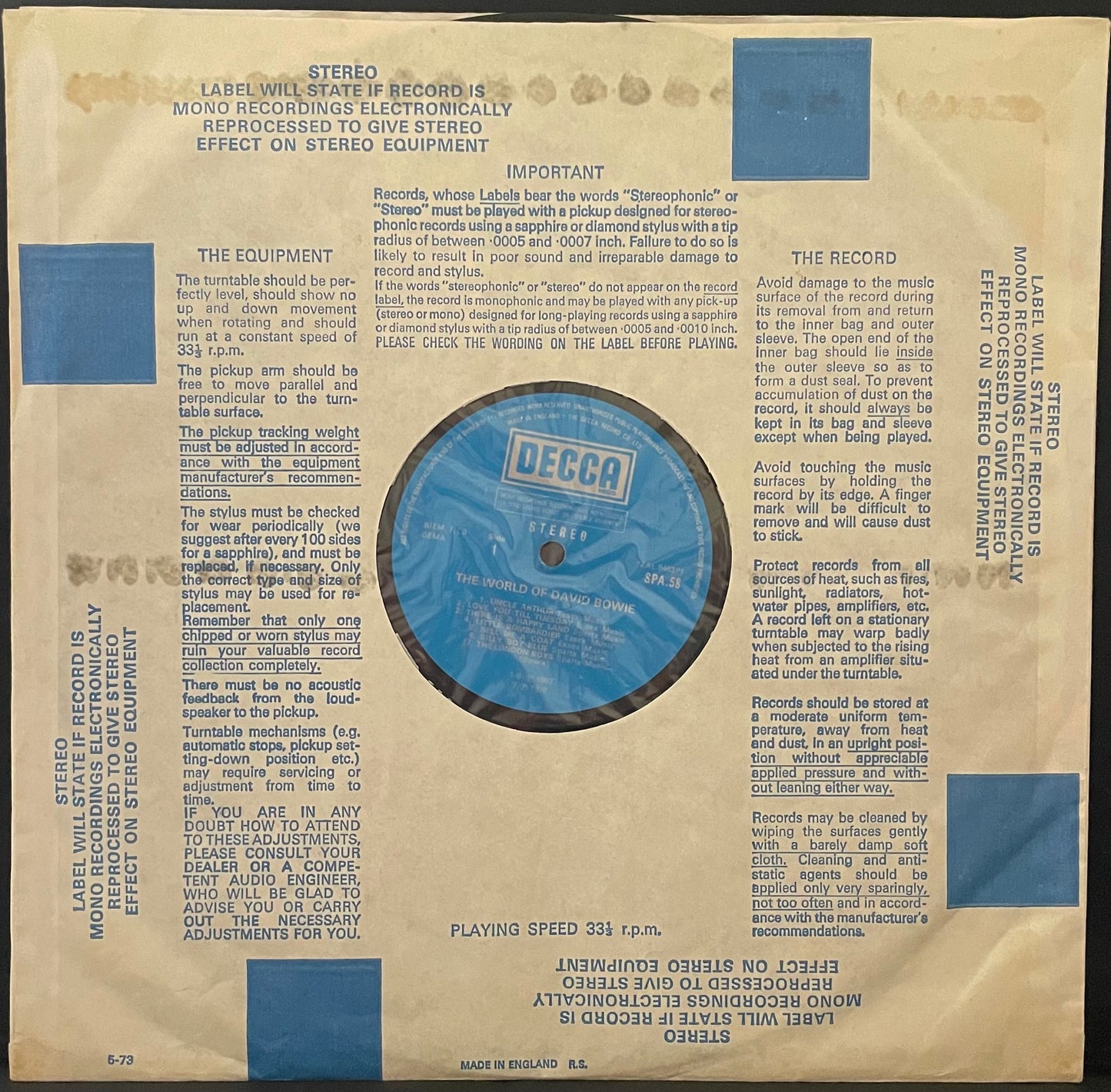 David Bowie – The World Of David Bowie - USED Vinyl LP