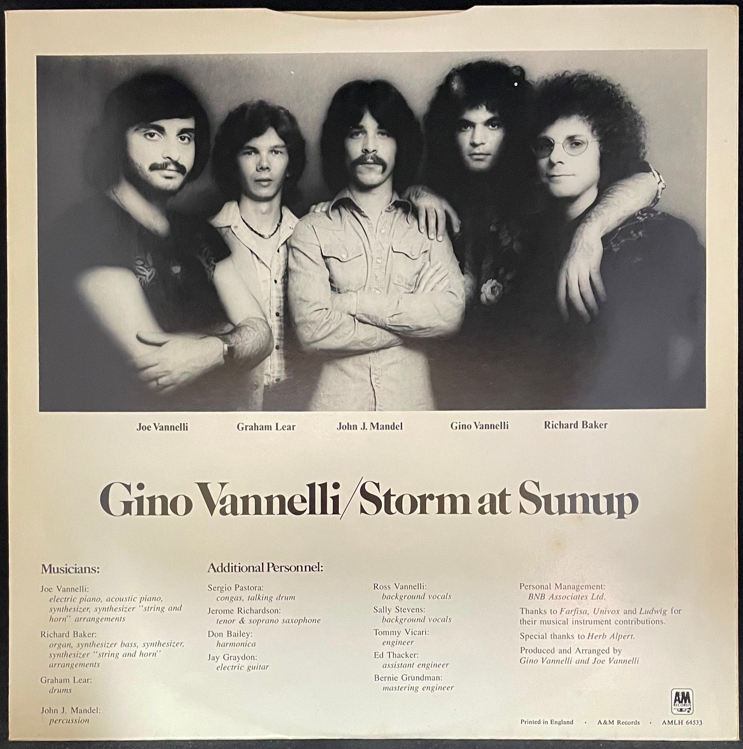 Gino Vannelli – Storm At Sunup - USED Vinyl LP