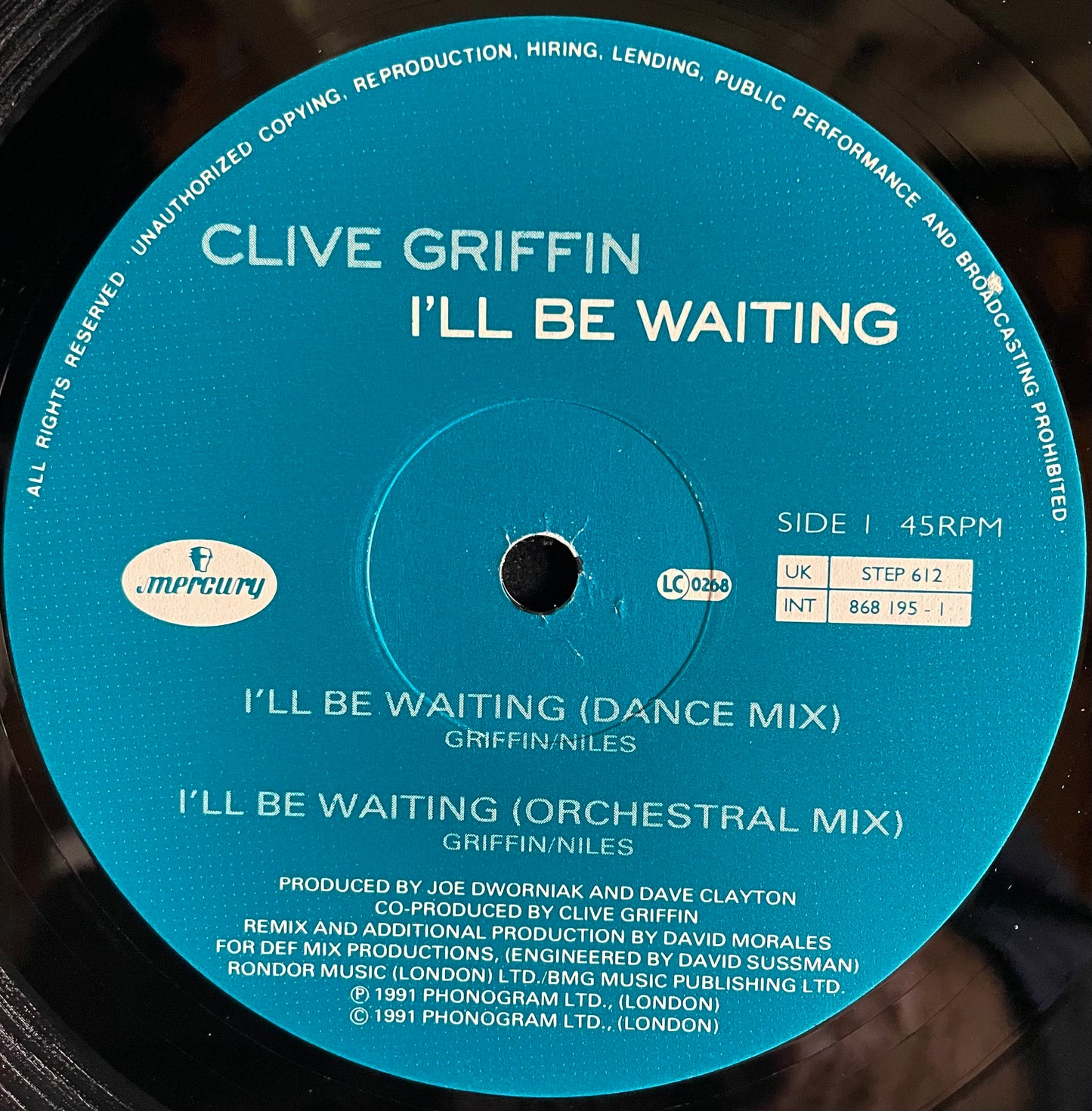 Clive Griffin – I'll Be Waiting - USED Vinyl 12" Single
