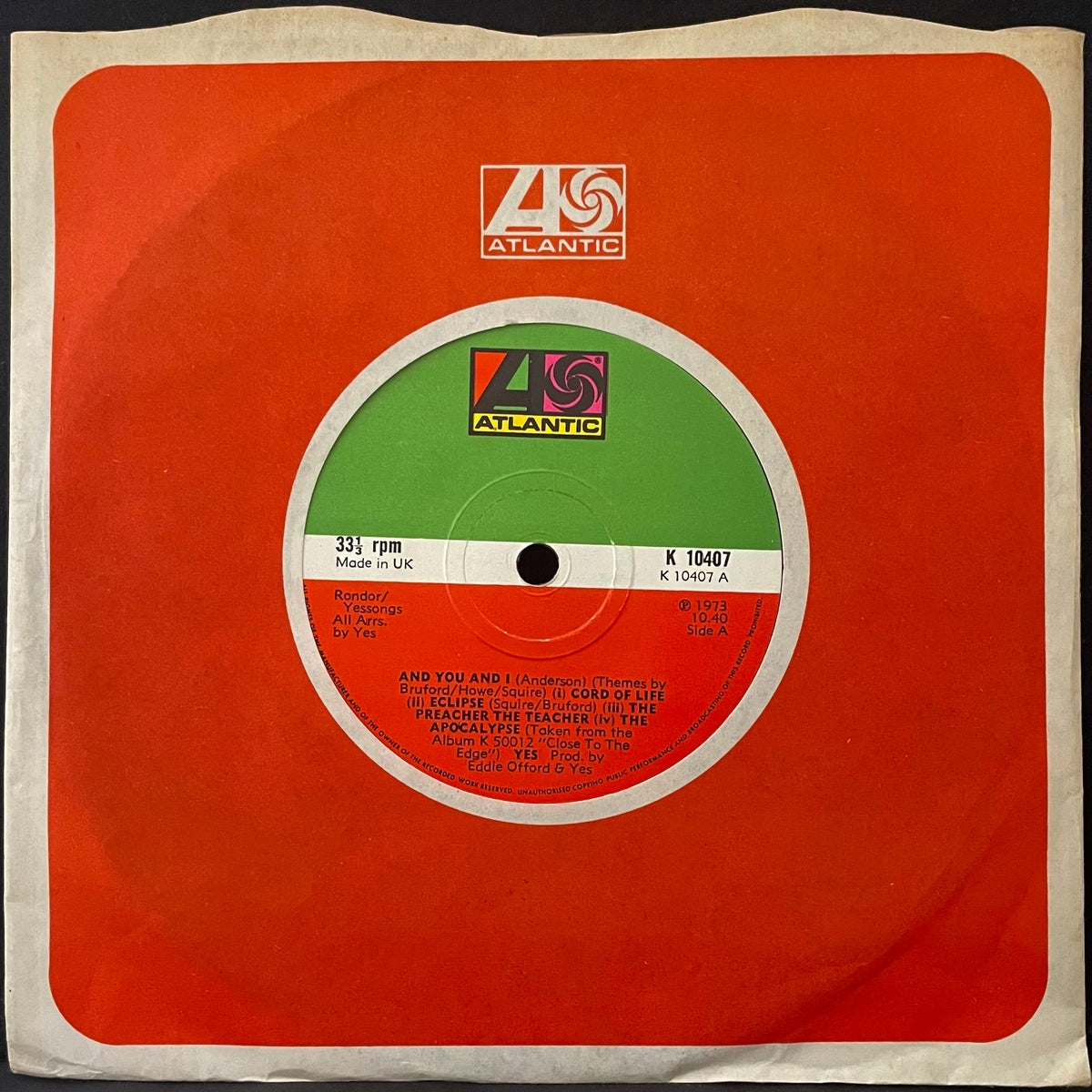 Yes – And You And I - USED Vinyl 7" Single